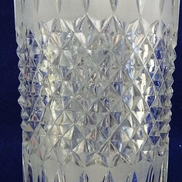 Vase Pressed Glass Diamond Cut Frosted Ridge Pattern Scalloped Rim 8.25" Tall - Picture 3 of 10